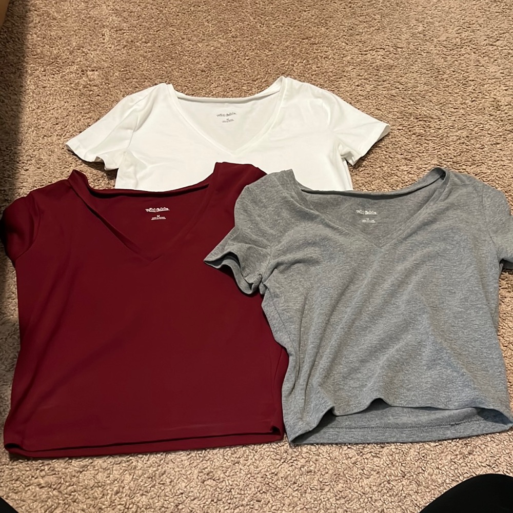 3 shirts together: wild fable brand. Red, white, gray
